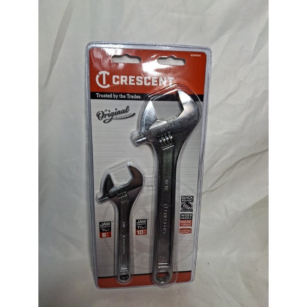 Crescent 2 Pc. Adjustable Wrench Set 6" & 10" AC2610VS, Quick Adjust, NEW